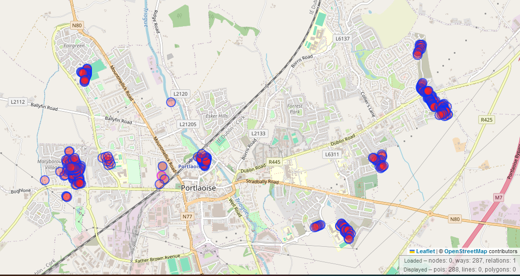map showing buildings under construction in Portlaoise
